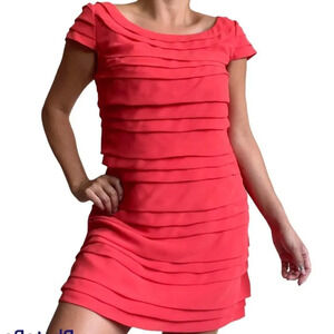 French Connection Tiered  Layered Summer Coral Penny Dress Size 40
